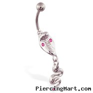 Cobra belly ring with dangling tail