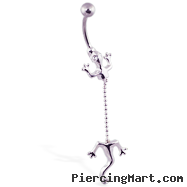 Lizard belly ring with dangling tail on chain