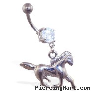 Navel ring with dangling steel horse