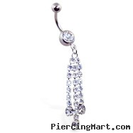Navel ring with jeweled chain dangles