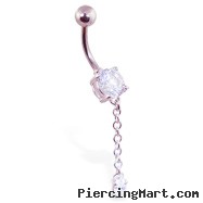 Jeweled navel ring with dangling solitaire gem