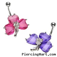 Jeweled clover belly ring