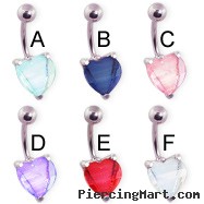 Large jeweled glitter heart navel ring