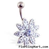 Large jeweled paved flower belly ring