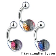 Navel ring with colored crystal ball