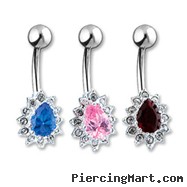 Jeweled pear shaped belly ring with surrounding gems