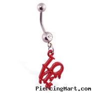 Navel ring with dangling bloody philly "LOVE" park symbol