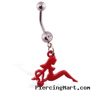 Navel ring with dangling red devil girl