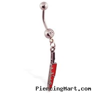 Navel ring with dangling bloody knife