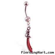 Navel ring with dangling bloody sword