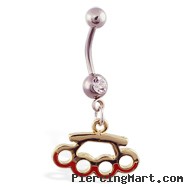 Navel ring with dangling brass knuckles