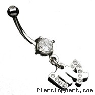 Navel ring with dangling jeweled virgo sign