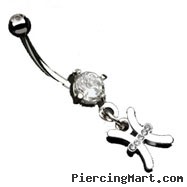 Navel ring with dangling jeweled pisces sign