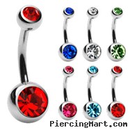 Double jeweled titanium belly ring