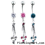 Navel ring with dangling chains stars and moons