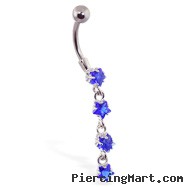Navel ring with jeweled 4-star dangle