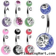Navel ring with jeweled acrylic glitter balls