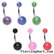Navel ring with acrylic super glitter balls