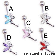 Jeweled winged fairy belly button ring