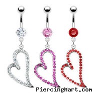 Belly ring with large danging jeweled heart