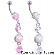 Belly ring with jeweled music note dangle and pearl