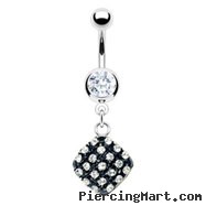 Navel ring with dangling epoxy jeweled square