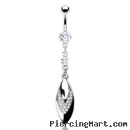 Belly ring with dangling jeweled leaf