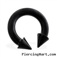 Black titanium anodized circular barbell with cones, 4 ga