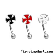 Curved barbell with iron cross top, 16 ga