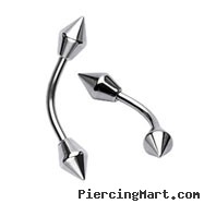 Curved barbell with 6mm spear shaped spikes, 16 ga