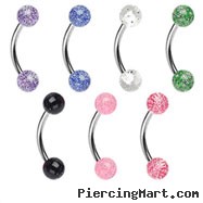 Curved barbell with acrylic glitter balls, 16 ga