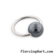 Hematite ball captive bead ring, 18 ga