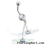 Double jeweled belly ring with dangling glowsticks