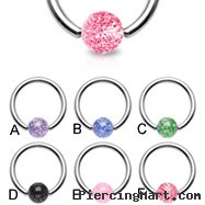 Captive bead ring with glitter ball, 16 ga