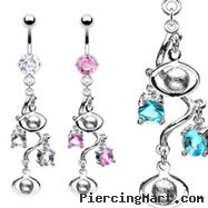 Navel ring with dangling twisted vine with balls and gems