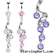 Belly ring with dangling swirled vine with gems