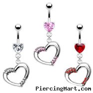 Heart belly ring with dangling jeweled heart