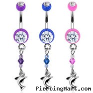 Acrylic glitter belly ring with dangling stones and dolphin