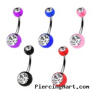 Clear double jeweled colored navel ring