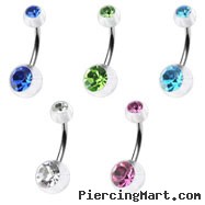 Double jeweled clear colored belly ring