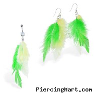 Green and Yellow  feather Belly Ring and Earring Set