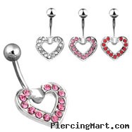 Jeweled heart navel ring