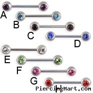 Straight barbell with double front facing gems