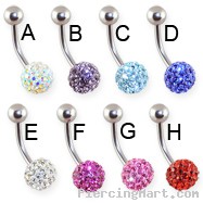 Belly ring with multi crystal paved ball