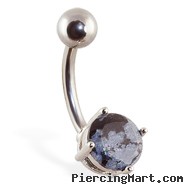 Navel Ring with Snow Obsidian Stone
