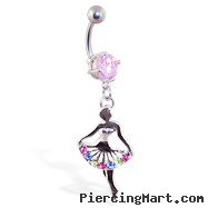 Navel ring with dangling multi-color ballerina