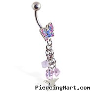 Butterfly navel ring with dangles and stars