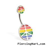 Rainbow double peace sign belly ring