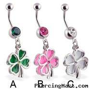 Navel ring with dangling clovers