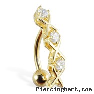 14K Gold Reversed Jeweled Belly Ring